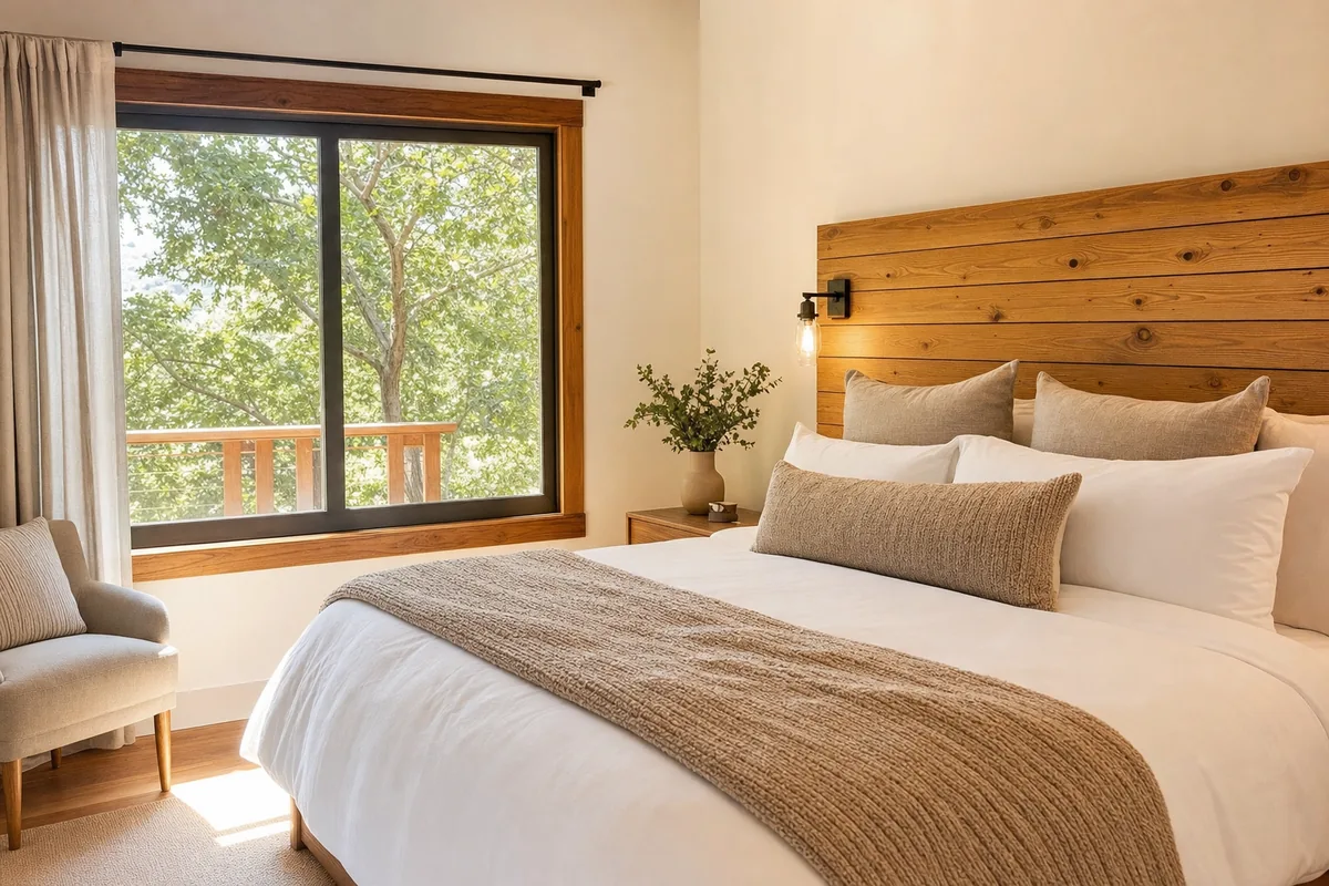 Cozy guest-ready vacation rental bedroom with freshly made bed